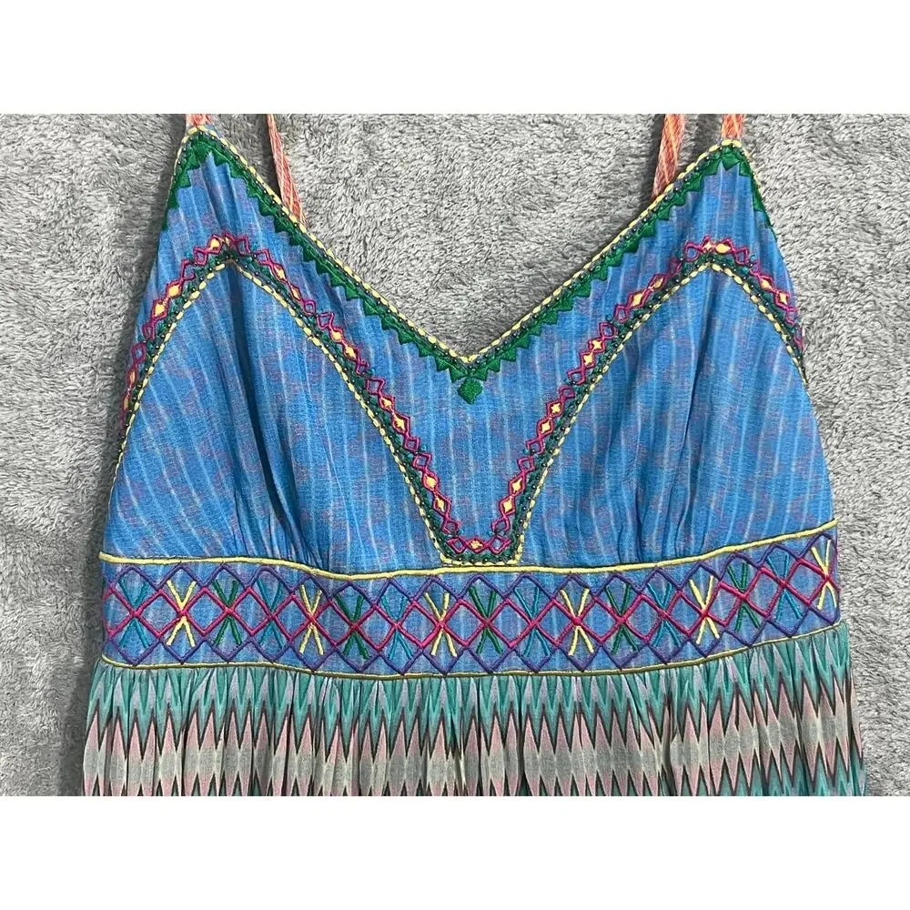 Anthropologie Tanvi Kedia Maxi Dress Size 00 Boho Sunset Embroidered Beaded Flaw